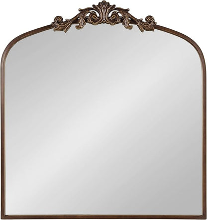Kate and Laurel Arendahl Ornate Traditional Square Arched Mirror; 28 x 30; Bronze; Decorative Baroque Style Vintage Arch Mirror with Wide Frame and Crown