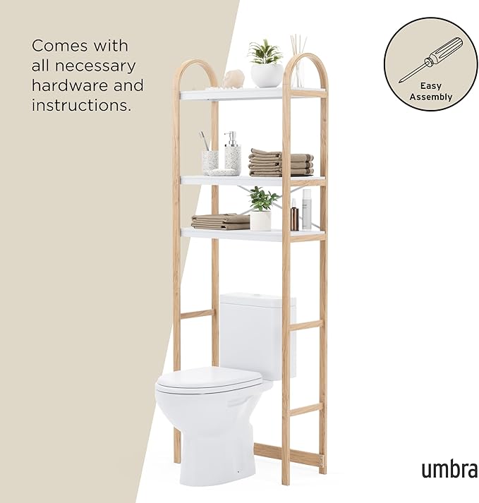 Umbra Bellwood Over-The-Toilet Shelf for Bathroom or Powder Room, White/Natural