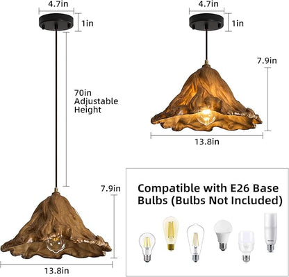 Pendant Lights Kitchen Island, 14.2in Brown Retro Ruffled Pendant Light Hanging Lamp Kitchen Island Farmhouse Vintage Light for Dining Room Bedroom Hallway Restaurant Foyer