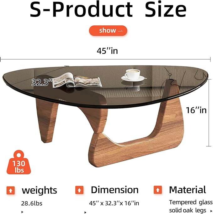 Modern Glass Coffee Table for Living Room, Mid Century Coffee Table, Stylish Coffee Tables, Suitable for Bedroom Living Room Reception Office Tables（Walnut/Grey，Large）