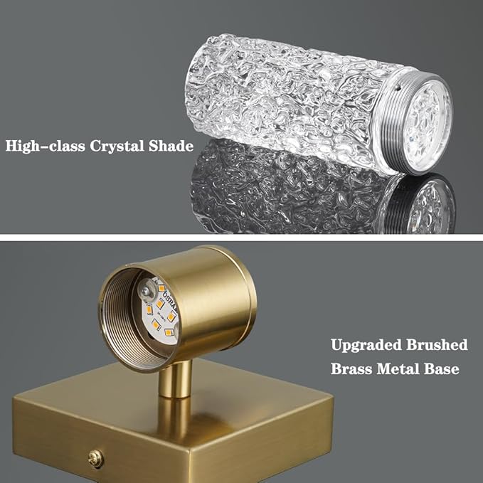 Gold Bathroom Light Fixture, Modern Gold Vanity Light for Bathroom, Crystal 6 Light Bathroom Light Fixtures Over Mirror, 27w LED Bathroom Wall Sconce 3000K Warm White