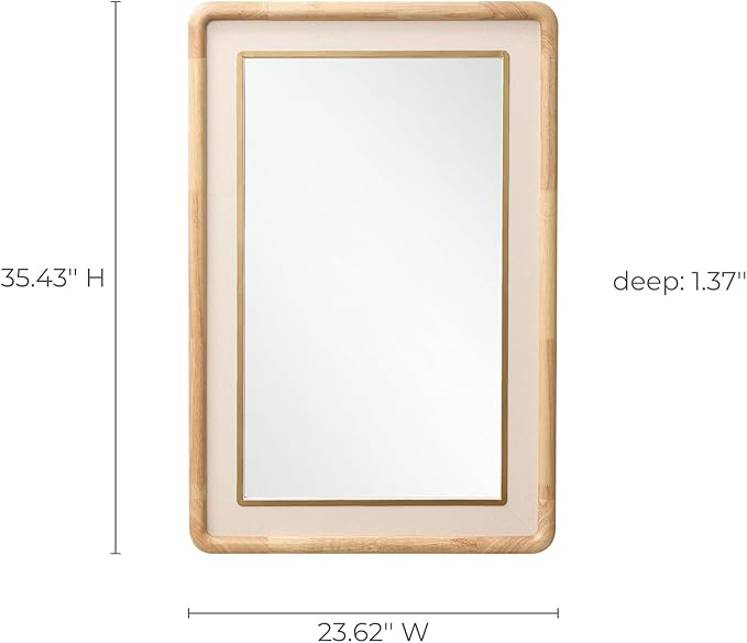 LuxenHome Rounded Rectangle Wall Mirror, 35.4" x 23.6" Large Solid Wood Framed Bathroom Mirror for Wall, Decorative Wooden Mirrors for Entryway Living Room Bedroom, Hangs Horizontally or Vertically