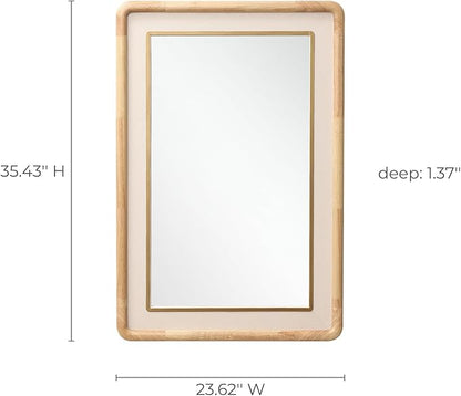 LuxenHome Rounded Rectangle Wall Mirror, 35.4" x 23.6" Large Solid Wood Framed Bathroom Mirror for Wall, Decorative Wooden Mirrors for Entryway Living Room Bedroom, Hangs Horizontally or Vertically