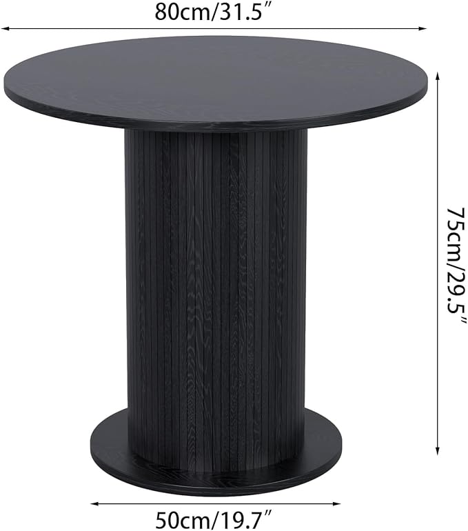 31.5 inch Round Dining Table for 2, Modern Farmhouse Kitchen Table, Small Circle Dining Tables with Wood Strip Base for Kitchen Living Room (Black)