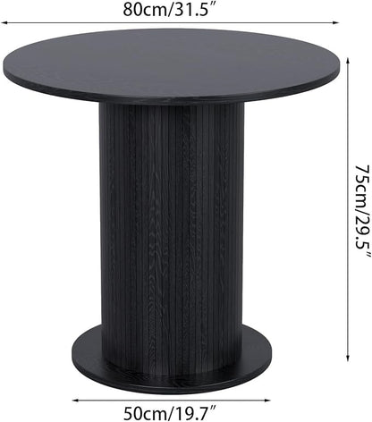 31.5 inch Round Dining Table for 2, Modern Farmhouse Kitchen Table, Small Circle Dining Tables with Wood Strip Base for Kitchen Living Room (Black)