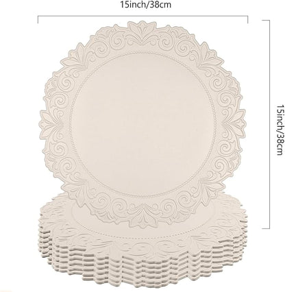 Noctiflorous Round Faux Leather 15 Inch Placemats Set of 6 Waterproof Wipeable Heat Resistant Tablemat for Dining Table Kitchen Non Slip Washable Oilproof Table Place Mat for Indoor Outdoor(Beige, 6)