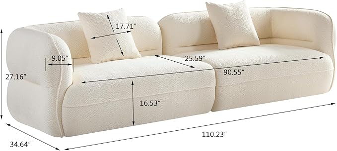 110" Modern Couch Curved Sofa for Living Room, Luxury Curved Sectional Sofas, Upholstered Boucle 3-Seater Loveseat, Minimalist Couches for Office Apartment, Camel