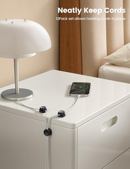 12Pack Cord Organizer Spring Clips, Desk Accessories - Lamicall Desk Cable Management Clips, Dorm Room Bedroom Essentials, Phone Charger Cord Holder, Wire Organizer Keeper for Nightstand