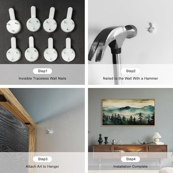 HOURIA Large Boho Mountain Forest Framed Canvas Wall Art Set,Nature Foggy Woodland Wall Decor,Modern Pine Tree Artwork,Watercolor Botanical Art Print for Living Room,Bedroom,Farmhouse- 20"×40"×1