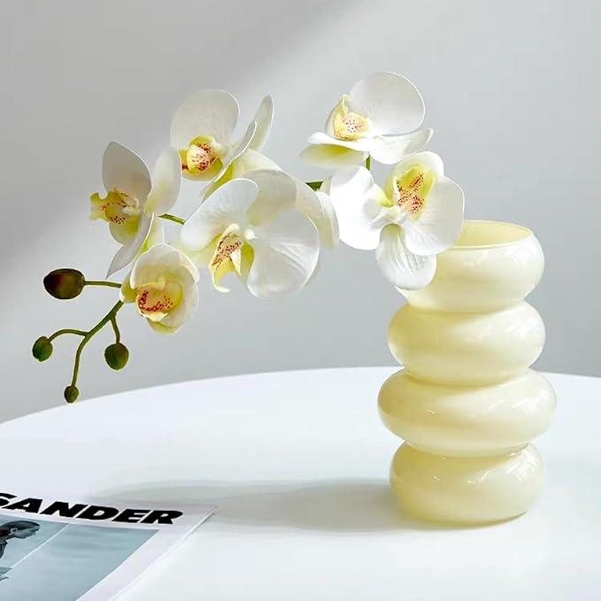 BLOFLO Colored Glass Hydroponic Flower Vase - 7-Inch Milky Yellow Geometric Glass Vase for Modern Home Decor and Office