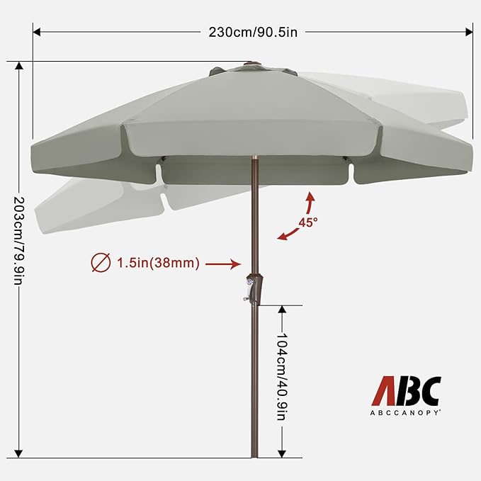 ABCCANOPY 7.5ft Scalloped Patio Umbrella, Outdoor Table Umbrella with Tilt and Crank, Fiberglass Ribs Deck Umbrella for Patio, Pool, Garden, Picnic (Light Gray)