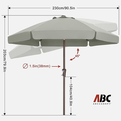 ABCCANOPY 7.5ft Scalloped Patio Umbrella, Outdoor Table Umbrella with Tilt and Crank, Fiberglass Ribs Deck Umbrella for Patio, Pool, Garden, Picnic (Light Gray)