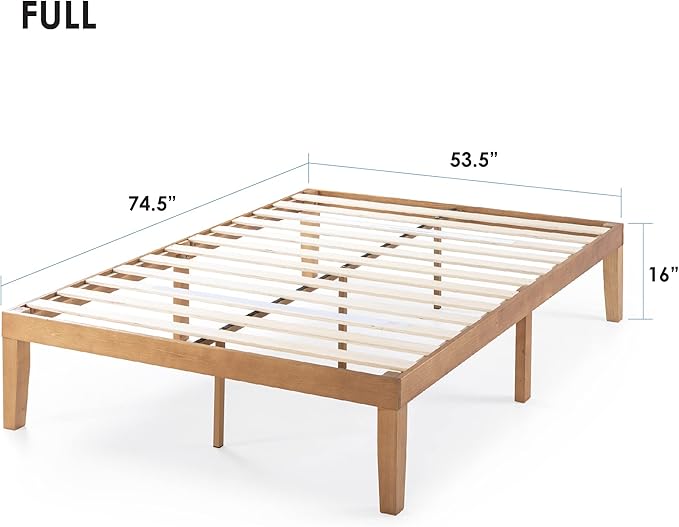 Mellow Naturalista Classic 16 Inch Solid Wood Platform Bed with Wooden Slats, Natural Pine, Full