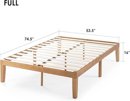 Mellow Naturalista Classic 16 Inch Solid Wood Platform Bed with Wooden Slats, Natural Pine, Full
