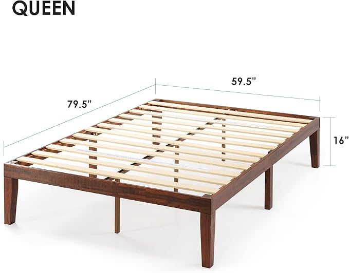 Mellow Naturalista Classic 16 Inch Solid Wood Platform Bed with Wooden Slats, Espresso, Queen