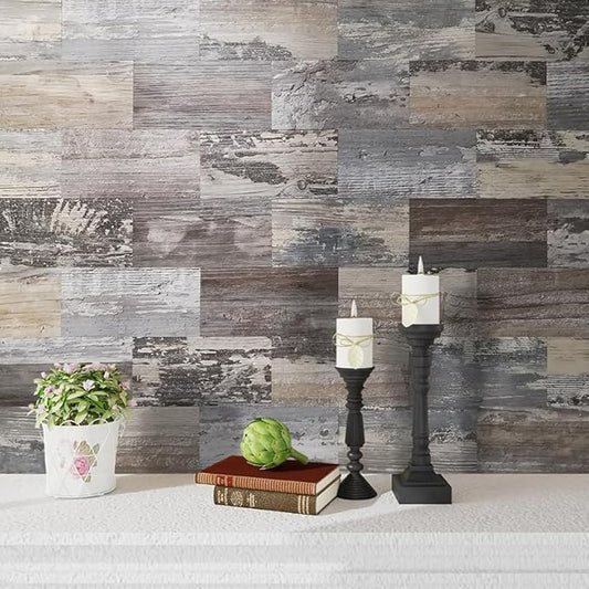AULIGET 3" x 6" Subway Tile Peel and Stick Backsplash, Thick PVC Stick on Wall Tiles for Backsplash Kitchen, Bathroom, Laundry Room, Camper, Fireplace (100, Vintage Wood)