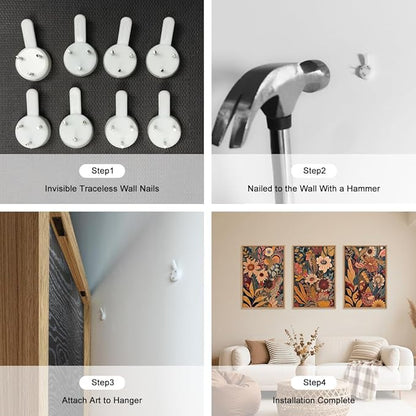 HOURIA Large Orange Flower Framed Canvas Wall Art Set,Boho Mid Century Modern Floral Botanical Wall Decor,Retro Vintage Blossom Artwork,Neutral Plant Art Print for Living Room,Bedroom,Office-16"x24"x3