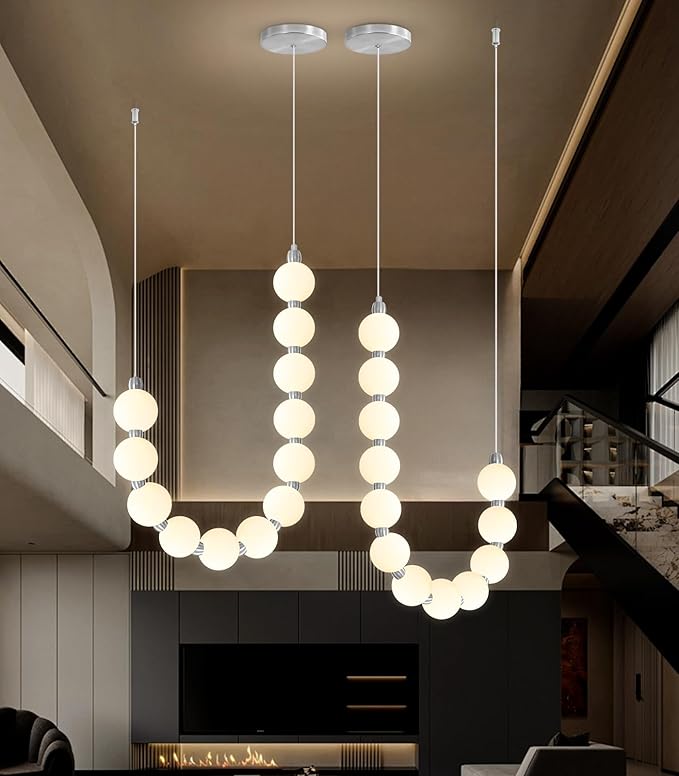 Modern Chandeliers LED Dimmable Light Acrylic Balls Ceiling Pendant Lighting for Living Room Dining Room Bedroom Adjustable Hanging Lights 25 Watts Silver Lamp
