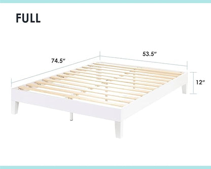 Mellow Naturalista Grand 12 Inch Solid Wood Platform Bed with Wooden Slats, Easy Assembly, Full, White