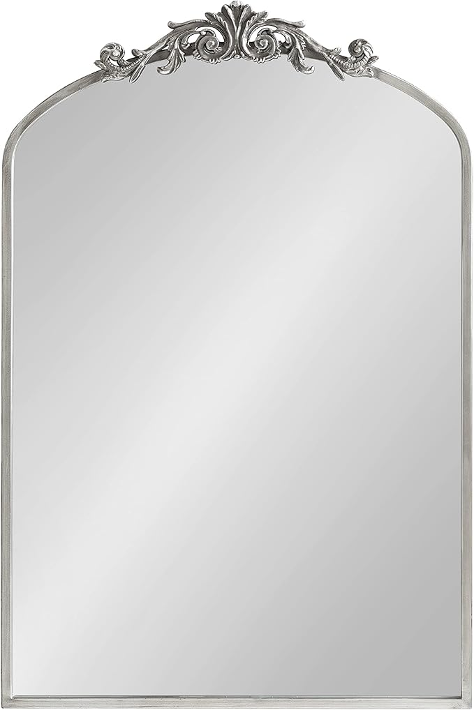 Kate and Laurel Arendahl Traditional Arch Mirror, 24 x 36, Antique Silver, Baroque Inspired Wall Decor