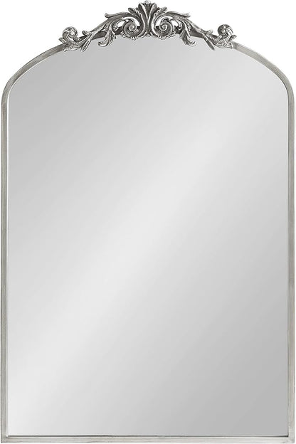 Kate and Laurel Arendahl Traditional Arch Mirror, 24 x 36, Antique Silver, Baroque Inspired Wall Decor