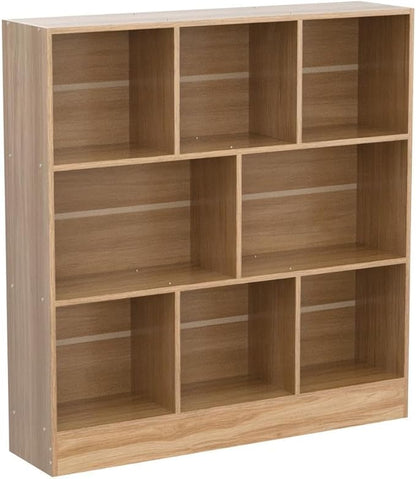LEYAOYAO 8 Cube Bookshelf with Base,3 Tier Mid-Century Modern Natural Bookcase,Standing Wide Bookshelves Storage Organizer Shelf,Rustic Wood Display Cabinet Book Shelves for Bedroom,Living Room,Office