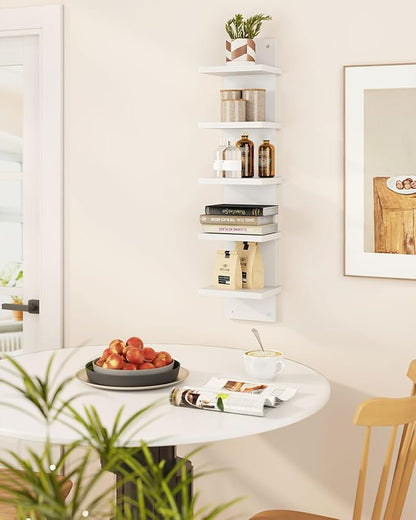 IBUYKE 5 Tier Wall Shelf Unit,White Vertical Shelf,Floating Storage Wall Shelf,Organizer Tall Tower Design Decorative Wall Mount Shelving for Home, Bedroom,Living Room,Office Decor WBC009W