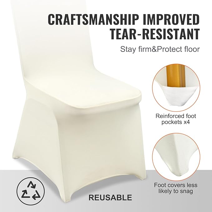 VEVOR 100 PCS Beige Chair Covers Polyester Spandex Chair Cover Stretch Slipcovers for Wedding Party Dining Banquet Chair Flat-Front Covers