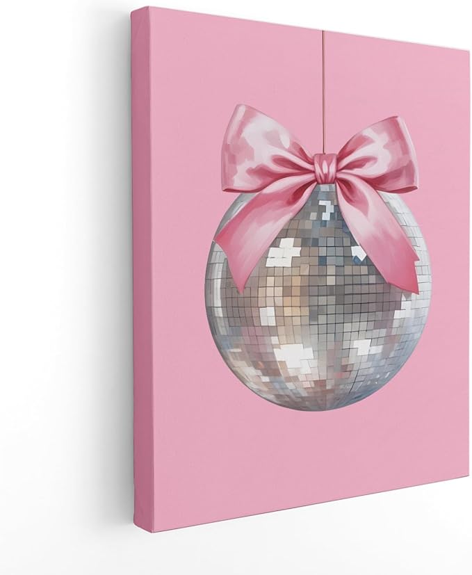 APJYM Pink Coquette Room Decor, Funky Y2K Disco Ball Preppy Wall Art, Preppy Room Decor, Trendy Retro Pink Aesthetic Posters Wall Decor for Teen Girls Bedroom Dorm Apartment Decor, 11x14 Inches Framed