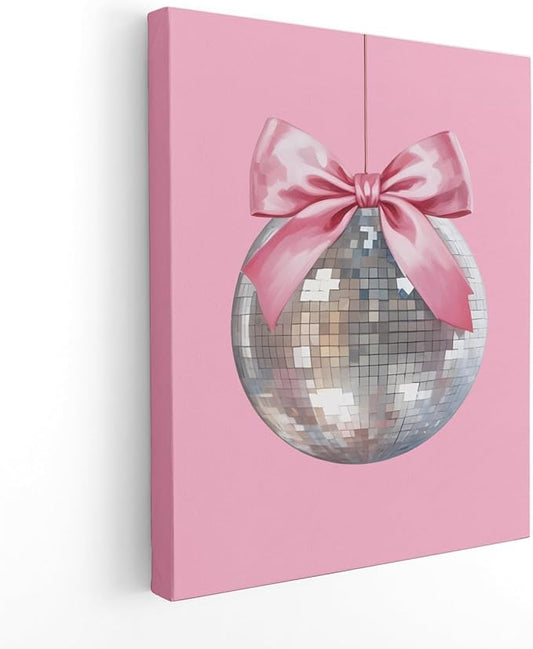 APJYM Pink Coquette Room Decor, Funky Y2K Disco Ball Preppy Wall Art, Preppy Room Decor, Trendy Retro Pink Aesthetic Posters Wall Decor for Teen Girls Bedroom Dorm Apartment Decor, 11x14 Inches Framed