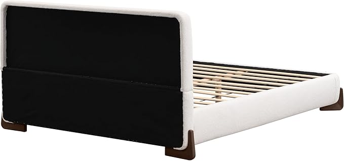 King Size Bed Frame, Upholstered Cloud Boucle Platform Beds Frames with Headboard, Anti-Collision Soft Rounded Corners Footboard, No Box Spring Required, Easy Assembly (38.2" White, King)