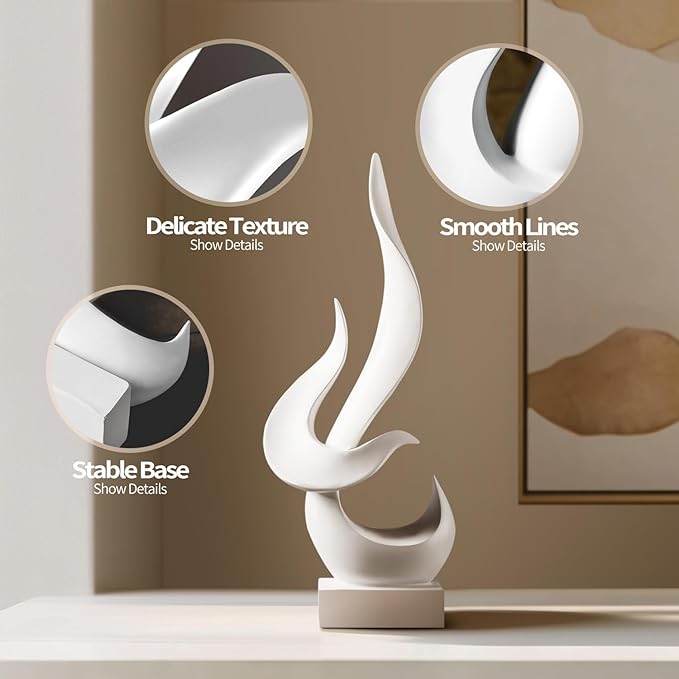 White Decor Modern Flame Statue, Decorative Objects Abstract Art Flame Statue for Living Room Dining Centerpiece