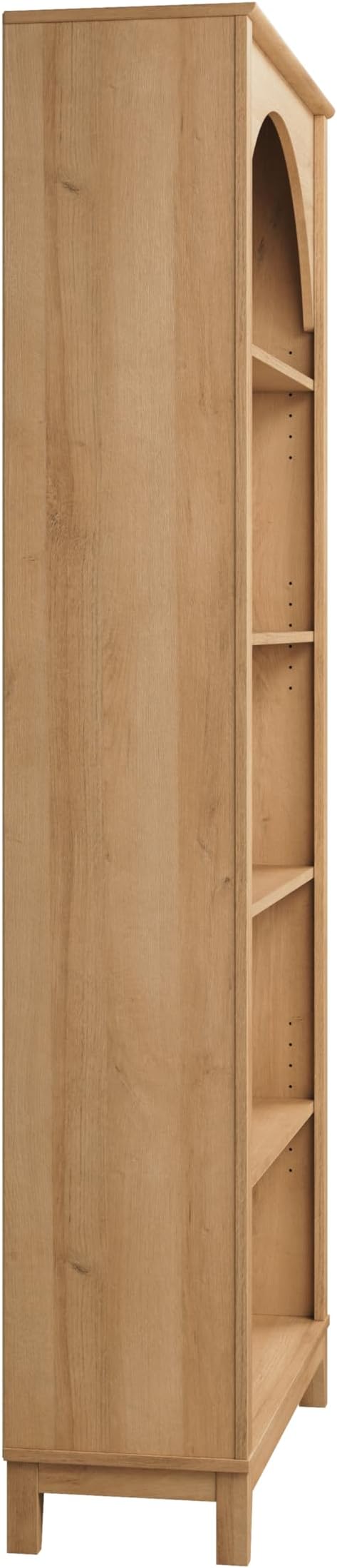 Prepac Ark 78" Tall 5-Tier Arched Bookcase in Natural Oak Veneer, Modern Storage Accent Bookshelf with 3 Adjustable Shelves for Home, Office, Living Room, Bedroom 78”H x 32”W x 13”D