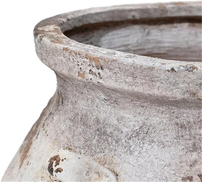 LuxenHome 14.96'' Dia Round Large Plant Pots, Off White Indoor Outdoor Planters with Drainage Holes, Rustic Distressed Flower Pot for Plants, Handmade Concrete Planter Pot for Home Patio Garden