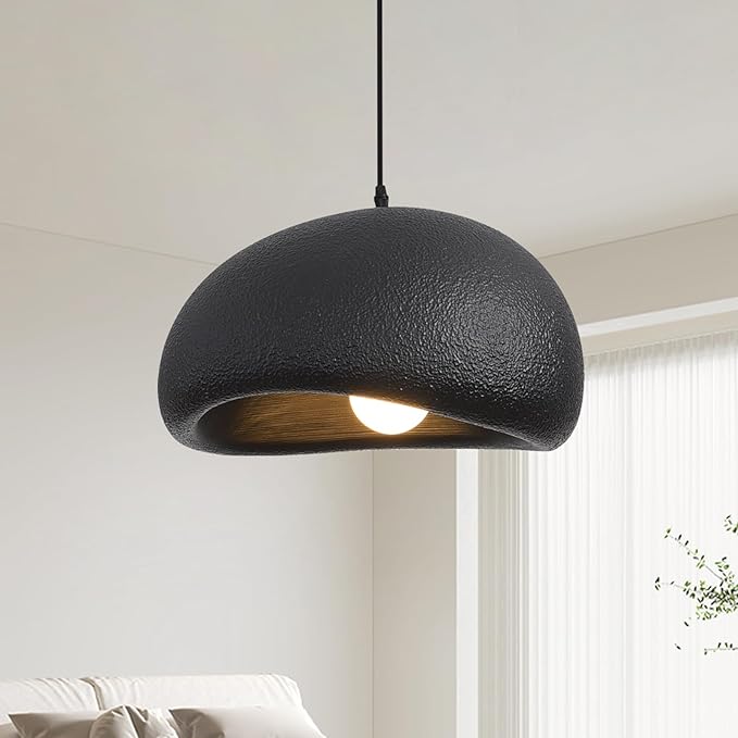 15.7in Wabi Sabi Pendant Lights Kitchen Island Lighting Fixture Ceiling Mount Black Modern Japanese Lamp Japandi Chandelier for Dining Living Room Hallway Bedroom Restaurant Hanging Lamp