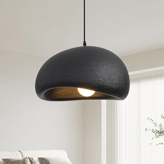 15.7in Wabi Sabi Pendant Lights Kitchen Island Lighting Fixture Ceiling Mount Black Modern Japanese Lamp Japandi Chandelier for Dining Living Room Hallway Bedroom Restaurant Hanging Lamp