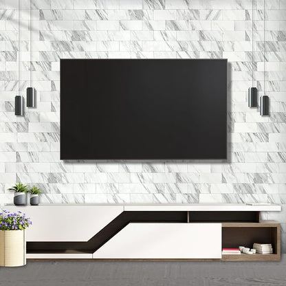 AULIGET 3" x 6" Subway Tile Peel and Stick Backsplash, Thick PVC Stick on Wall Tiles (4, White Marble Look)