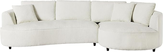 122'' Modern Curved Cloud Sofa Luxury Living Room 5 Seater Sectional Sofa Curve Design Comfortable Upholstered Sofas with Toffee Chair for Living Room Bedroom Apartment (Corduroy+Right Facing, White)