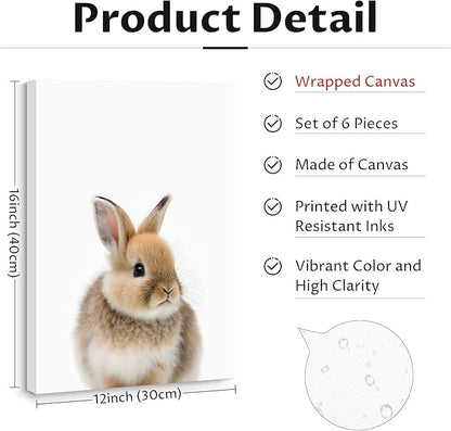 Nursery Animal Wall Art Pictures Baby Safari Canvas Wall Decor Jungle Woodland Wall Art Cute Animal Prints Paintings Nursery Kids Posters for Boys Girls Room Bedroom 12x16 Inch Wrapped Canvas Set of 6