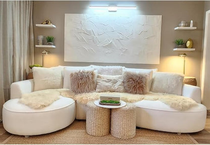 WILLIAMSPACE 124.8" Boucle Curved Sofa Couch, Modern Upholstery Cloud Sofa with Pillows, Left Hand Facing Sectional Boucle Fabric Couch for Living Room (Left-Facing,Light Cream)