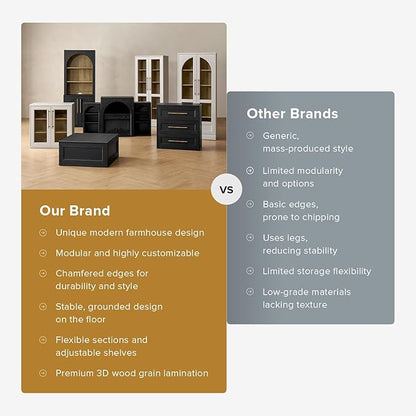 mopio Blake Storage Accent Cabinet with Hutch, Sideboard Buffet Cabinet with Storage, Kitchen Pantry Organizer, Coffee Bar Station, Trophy Display Case with Door & Shelf for Living Room (Black Oak Acrylic)