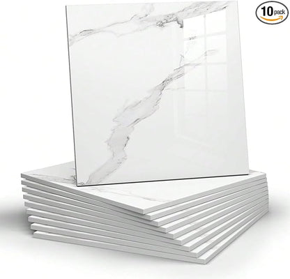 10pcs Marble Peel and Stick Backsplash Waterproof Washroom Wall Panels, Peel and Stick Tile, PVC Foam Wall Panels for Kitchen,Bathroom,Living Room,White and Grey(Not Real Tile,11.8" x 11.8")