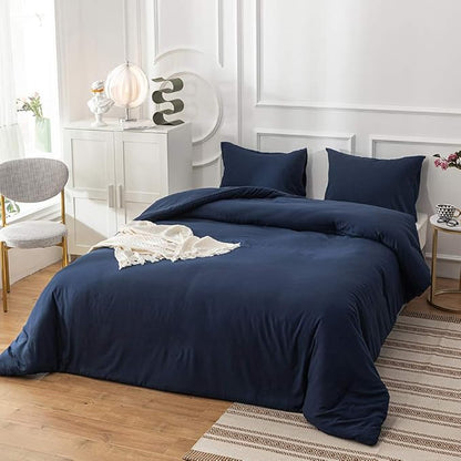 CLOTHKNOW Navy Blue Full Size Comforter Sets 3Pcs Dark Blue Bedding Comforter Sets Women Men Comforter Soft Comforter with 2 x Pillow Cases