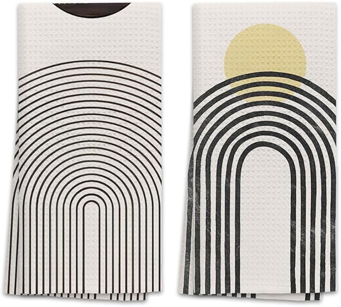 OHSUL Boho Sun Moon Rainbow Kitchen Towels Set of 2 Mid Century Modern Hand Towels Bathroom Kitchen Decor Tabletop Decor