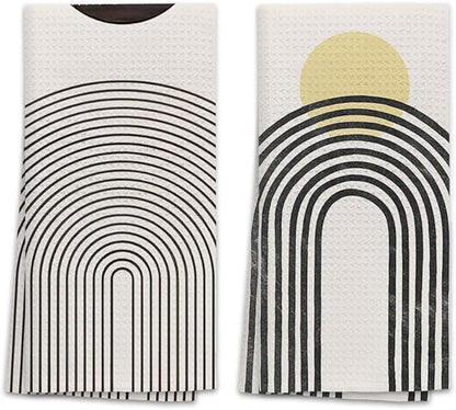 OHSUL Boho Sun Moon Rainbow Kitchen Towels Set of 2 Mid Century Modern Hand Towels Bathroom Kitchen Decor Tabletop Decor