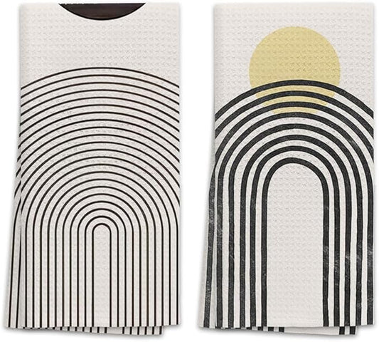 OHSUL Boho Sun Moon Rainbow Kitchen Towels Set of 2 Mid Century Modern Hand Towels Bathroom Kitchen Decor Tabletop Decor