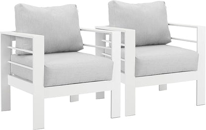 Wisteria Lane 2 Pieces Patio Furniture Aluminum Outdoor Chair, All-Weather Outdoor Single Chair, White Metal Chair with Light Grey Cushions