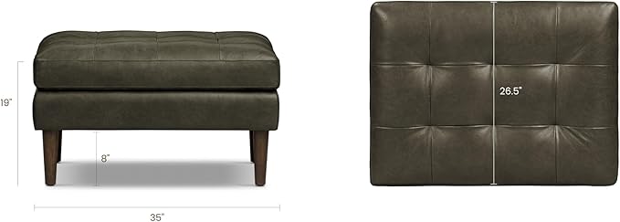 POLY & BARK Napa Ottoman - Full-Grain Leather Upholstered Ottoman with Feather-Down Topper - Accent Chairs for Living Room - Vintage Italian Leather in Olivine Green