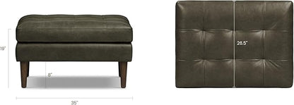 POLY & BARK Napa Ottoman - Full-Grain Leather Upholstered Ottoman with Feather-Down Topper - Accent Chairs for Living Room - Vintage Italian Leather in Olivine Green