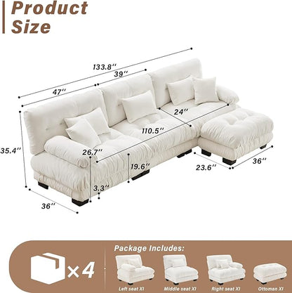 SoarFlash Sectional Sofas Couches for Living Room, L Shaped Couch Sofa Set, Small Couches for Small Spaces, Apartment with Movable Ottoman, White